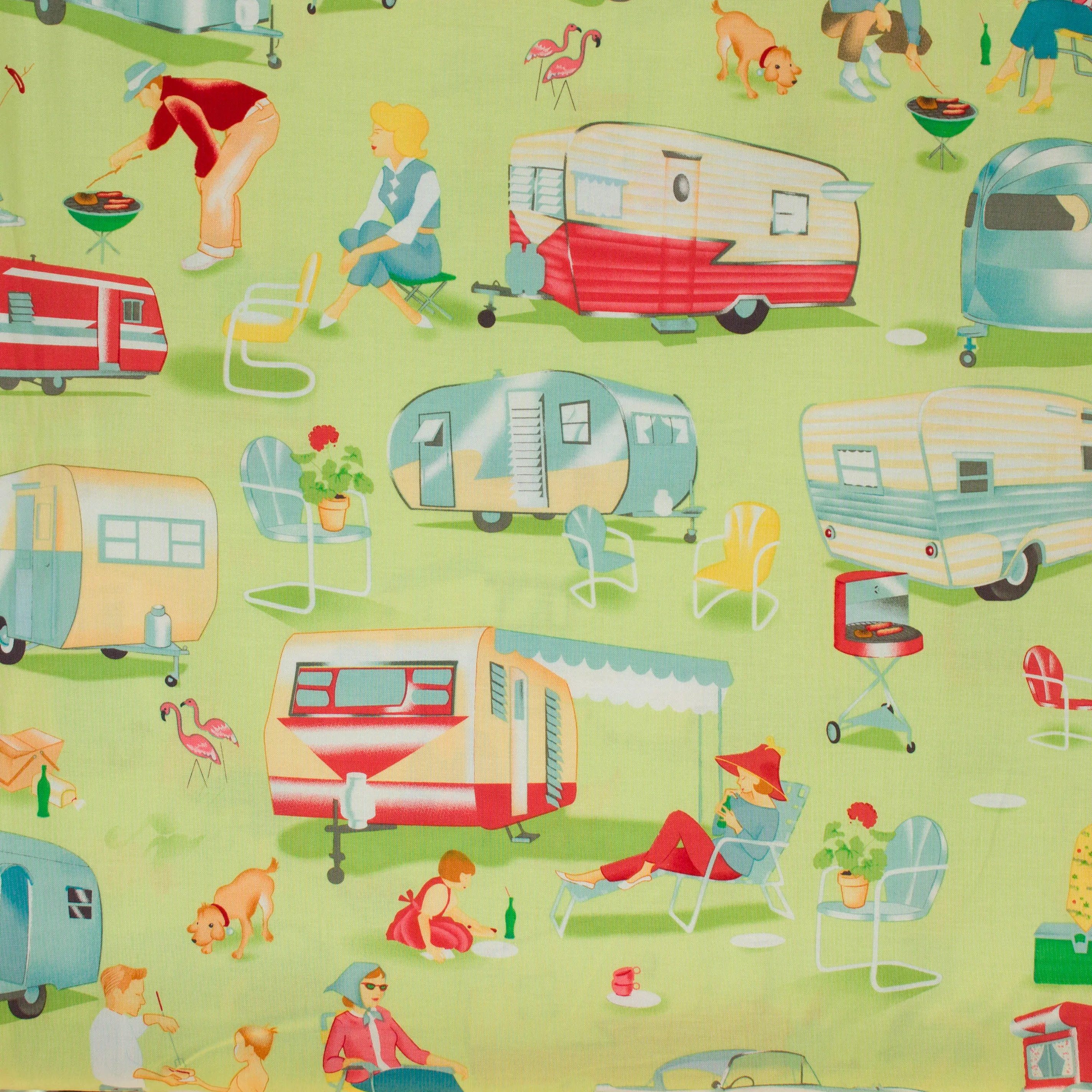 Katoen groen met campingsfeer